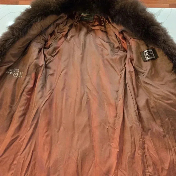 VTG Saga Tuxedo Mink Fur Full Length Coat With Fox Collar Trim Brown Medium - Picture 9 of 13